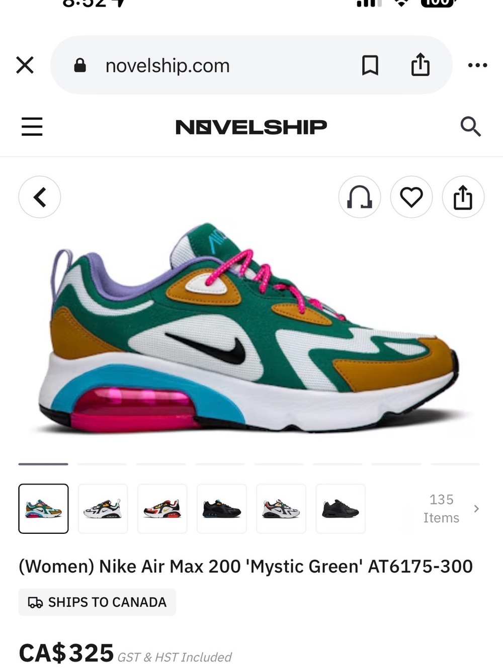 Nike Women’s Air Max 200 — Mystic Green with Pink & Gold Accents